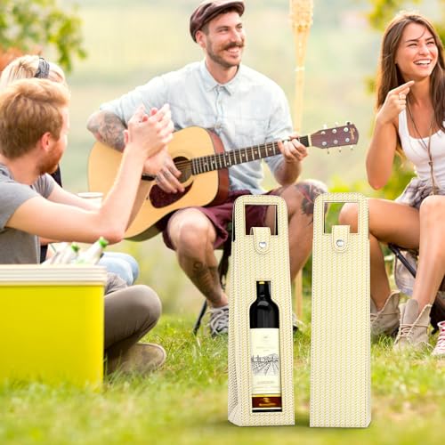 RYDDOY Wine Gift Bag, Reusable Leather Wine Tote Carrier, Single Bottle Champagne Beer Gift Bags Carrier for Birthday, Wedding, Picnic Party, Christmas festival Gifts (Beige) - color: A-Beige-16.1×3.5×3.5