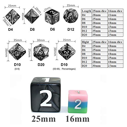 Dungeons and Dragons D&D Giant Black 25mm Polyhedral Dice Set - RPG Dice Bag, Pathfinder, MTG - color: Black