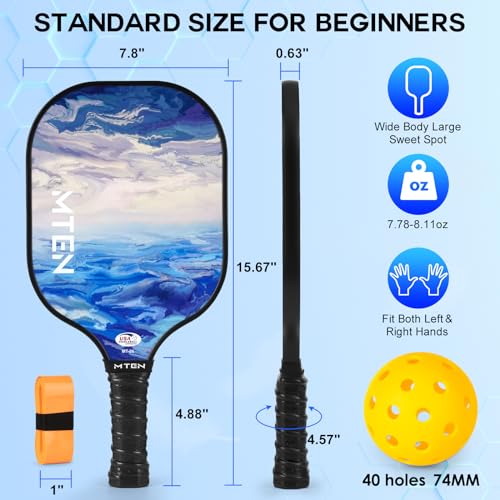 Pickleball Paddles Set of 2 or 4, or Single Paddle – USAPA Approved Fiberglass Surface Pickleball Rackets Set for Men & Women - color: Lake White*4