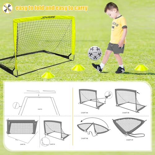 Pro-Grade Kids Backyard Soccer Goal, Tear-Resistant 5-Layer Polyester Soccer Net & 10mm Poles for Maximum Durability, 4x3ft/6x4ft/7x5ft, Pop Up Portable Soccer Training Equipment Set with Size 4 Ball - size: 4 ft x 3ft, style: Yellow