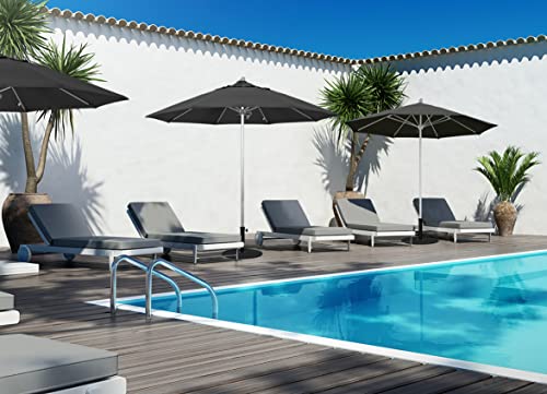 California Umbrella 9' Round Aluminum/Fiberglass Umbrella, Push Open, Silver Pole, Olefin Black Fabric - color: Black