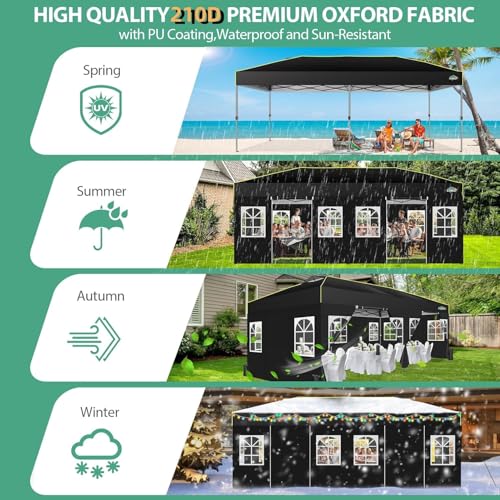 COBIZI 10x20 Pop Up Canopy with 6 Sidewalls One Push Setup Outdoor Event Shelter Waterproof UPF 50+ Gazebo Tent with Carry Bag,Air Vent,Sandbag for Wedding, Commercial, Party,Black - color: Black(1-year warranty), size: 10x20ft With 6 Sidewalls