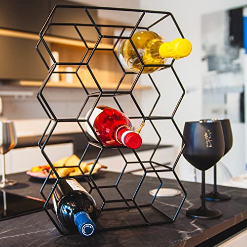 Gusto Nostro Countertop Wine Rack - 14 Bottle Freestanding Modern Black Metal Small - 3 Tier Tabletop Wine Holder Stand for Cabinet, Pantry - Wine Racks Countertop - No Assembly Required - color: Black, size: 14 Bottles