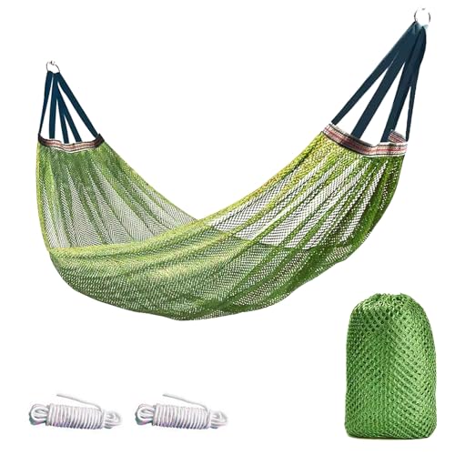 Camping Hammock, Outdoor Sport Hammock Net Mesh Nylon Rope Sleeping Bed Swing for Garden Beach Yard Travel, Maximum Load of 330 LB (Green) - color: Green, size: One Size