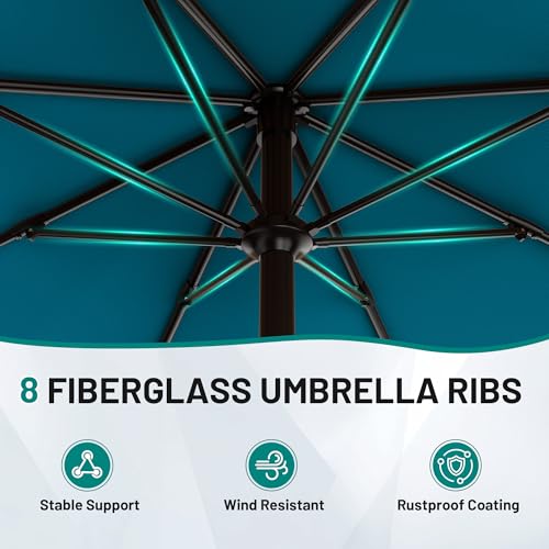 AreShark 10 FT Outdoor Patio Umbrella, Patio Table Umbrella with Push Button Tilt and Crank, Outdoor Patio Umbrellas with 8 Fiberglass Ribs, Patio Umbrellas for Market, Garden, Pool (Lake Blue) - color: Lake Blue