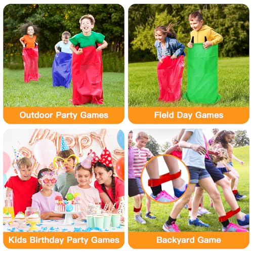 Potato Sack Race Bags - 32PCS Outdoor Games Sack Race Bags for Adults and Kids,3 Legged Race Bands,Egg Spoon Relay Race,Bean Bag Toss,Party Games for Kids,Field Day Games for Adults
