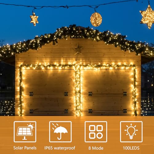 2Pack-300LED Solar String Lights, 112Ft Solar String Lights Outdoor with 8 Modes ，Solar Christmas Lights Outdoor Waterproof for Yard, Fence,Balcony, Party,Christmas Tree Decorations (Warm White) - color: Warm White, size: 2pack300LED