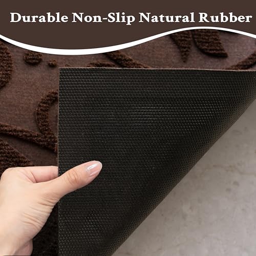 ViveNest Boho Coffee Brown Floral Leaves Outdoor Indoor Entrance Doormats, Absorbent Durable Heavy Duty Welcome Front Door Mat,Thick Natural Rubber Back,Easy Clean Entryway Mat 17x30 Inch, Low Profile - color: Tulip-coffee, size: 1'5" x 2'6" (Rectangular)