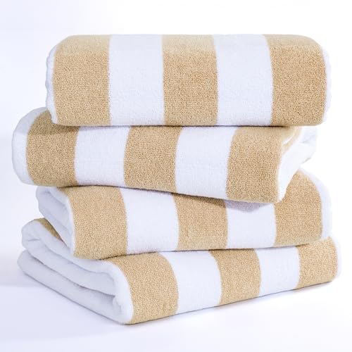 American Soft Linen Cabana Striped Beach Towels, 30x60 inch 4 Piece Oversize Pool Towels, Quick Drying Sand Free Swim Towels, Beige - color: Beige