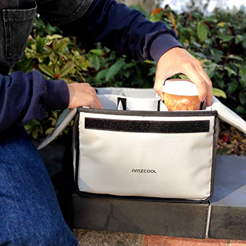 Insulated Drink Carrier - Keep Drink Cold & Food Hot, Reusable Caddy with Dividers & Clear Pocket
