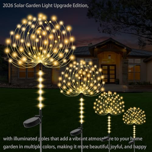 Garden Decor Solar Lights Outdoor,155LED 8 lighting modes pole light Waterproof Warm White Solar Garden Lights for Christmas, Halloween Decoration,Yard, Patio, Porch,Flower Pot,Pathway (2Pack) - color: Warm White