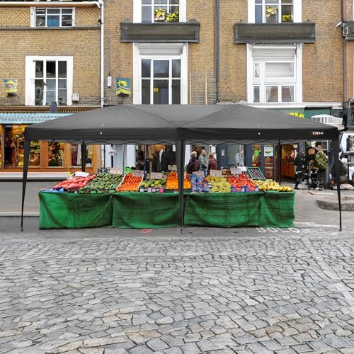 VINGLI 10x20 ft Pop Up Canopy Tent with 6 Sidewalls with Carry Bag, Outdoor Canopy Patio Event Tent Commercial Canopy(Black) - color: Black