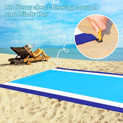 Beach Blanket Waterproof Sandproof 1-7 Adult Oversized 78 '' × 81 '' Lightweight Durable Compact Sand Free Extra Large Beach Mat for Travel Camping Hiking Picnic Blanket - color: Bluewhite, size: 78“x81”