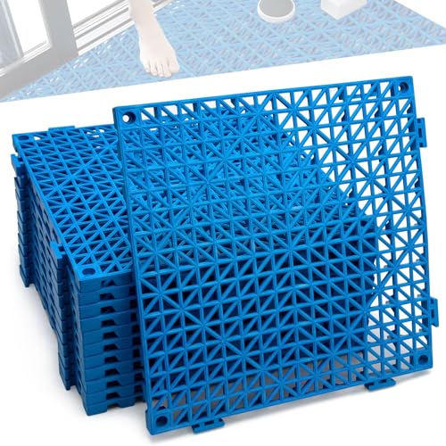 12 Pcs Drainage Mat Modular Interlocking Cushion 11.8" x 11.8" Interlocking Garage Floor Tiles Non-Slip Splicing Interlocking Rubber Floor Tiles for Drain, Deck, Pool, Outdoor/Indoor (Blue) - size: 11.8"x11.8" Blue