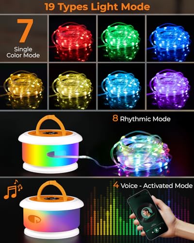 Camping String Lights, Retractable 32.8ft RGB Flash Lamp, Rechargeable Fairy LED Rope Lights Outdoor Waterproof, Portable Hanging Lantern for Outside Tent Patio Awning Garden RV Essentials - color: White&Orange