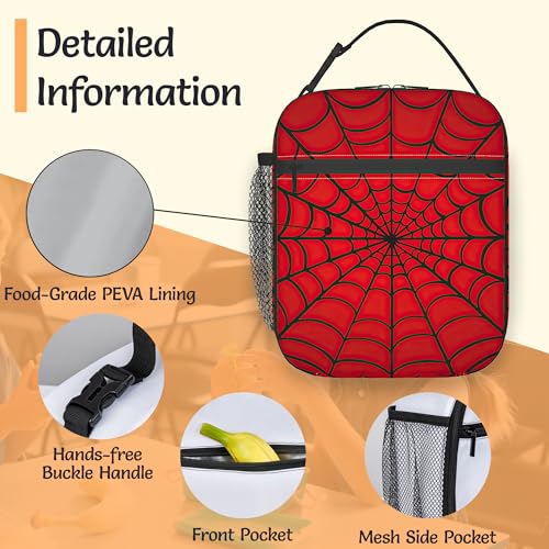 Red Spider Web Lunch Bag for Kids,Gothic Halloween Insulated Lunch Box for Women, Large Capacity with Mutiple Pockets Gilrs Boys School Thermal Bag for Work,Picnic,Hiking - color: Red Spider Web