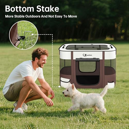 Dog Playpen,Cat Pet Puppy Pen,Portable Playpens for Dogs Indoor Outdoor Travel Camping Use,Foldable Dog Kennel Tent Crate for Rabbit Small Animals with Carrying Case (Brown, Small) - color: Brown, size: Small
