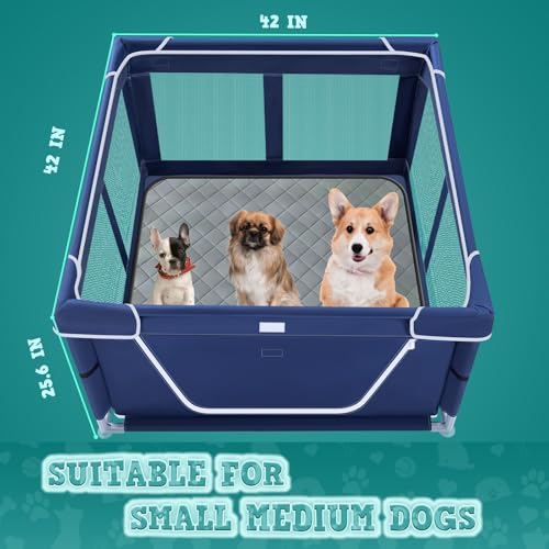 XVISHX 42x42 Inches Puppy Playpen with Dog Pads, Dog Playpen for Puppies or Small Dogs, Pet Playpen for Indoor & Outdoor, Sturdy Safety DogPen with Thickened Fabric, High-Strength Nylon Wire Mesh - style: 42X42 IN With Pad