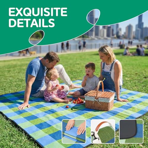 Waterproof Beach Blanket Picnic Outdoor Camp Mat Towel Family Beach Trip Essentials Summer Vacation Must Have Travel Accessories Lake Day Necessities Stuff Thing Need Gear Gift Supplies Item Gadget - color: Plaid Navy