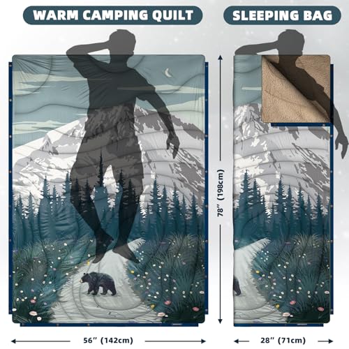 Outdoor Camping Blanket with Sherpa Lining, Extra Warm Thick Camp Blankets and Puffy Ultralight Soft Poncho DWR Camping Quilt for Cold Weather, Adventure, Sleeping, Backpacking 78"x 56" - color: Ridge Exploration, size: 78 x 56 inches
