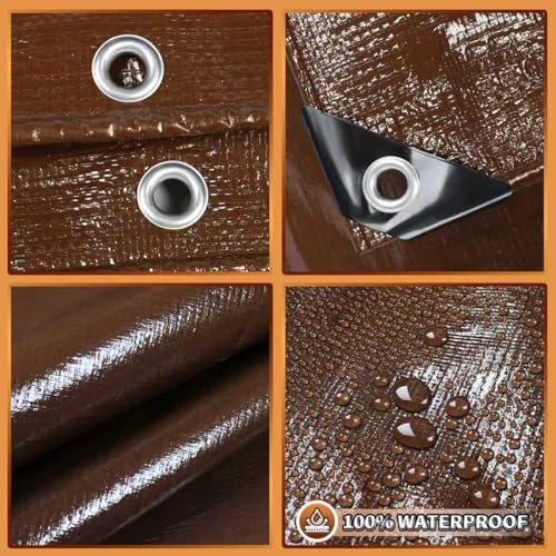 Brown Tarp 12x20 Feet, 10 Mil Thick Waterproof Poly Tarps Cover UV Resistant, Rip & Tear Proof with Metal Grommets Every 20 Inches - color: Brown, size: 12x20 Ft
