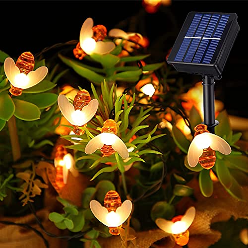 ITICdecor Solar Bee String Lights Outdoor Waterproof 50 LEDs 8 Modes Honeybee Fairy Lights for Patio Garden Fence Yard Wedding Christmas Tree Decor - color: Warm White, size: 50 Led