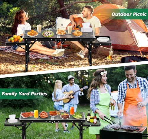 Folding Camping Table with 2 Extra Desktop, Height Adjustable Portable Grill Table, Metal Outdoor Grill Table for Outside, Camping Cooking Tables for Picnic, BBQ, 53.14 x 26.6 x 23.6 inches Large Size - style: 26.6"H Grill Table