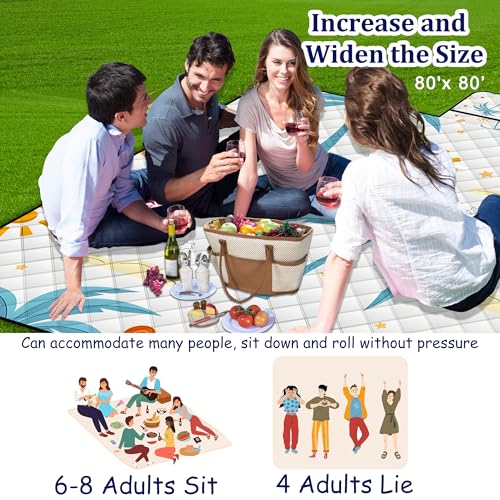 Extra Large Picnic Blanket Waterproof,80"x 80"Foldable Machine Washable Beach Blanket,Outdoor Blanket for 6-8 Adults,Suitable for Indoor Crawling,Park Beach,Camping,Hiking,Family Travel(Island) - color: White Cocoanut, size: 6'8" x 6'8" (Square)