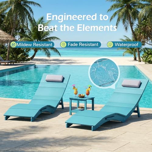 Stoog Folding Pool Chaise Lounge Chair, HIPS Anti-Floating Outdoor Recliner with Headrest, Heavy Duty Patio Furniture for Hotel, Beach & Sun Deck, Turquoise - color: Turquoise