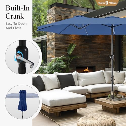 Sophia & William 15 ft Extra Large Patio Umbrella with Base Included, Rectangular Outdoor Umbrella Heavy Duty, Market Umbrella Double-sided Fade Resistant for Pool Garden Backyard, Haze Blue - color: Haze Blue