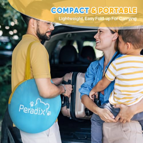 Peradix Baby Beach Tent, Paddling Pool for Kids & Pets with UV Sun Shelter Canopy, Mosquito Net - Portable Pop Up Infant Ball Pit Tent, Toddler Wading Pool, Perfect for Summer Beach Fun - color: Yellow-blue