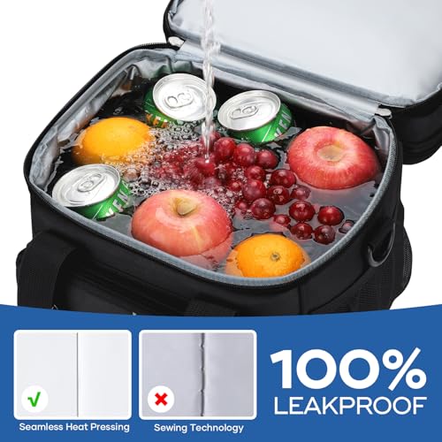 RealCool Lunch Bag, Insulated Lunch Box for Men Women, Double Deck Leakproof Soft Cooler Bag with Adjustable Strap, Reusable Lunchbox for Work, Travel, Camping (Black) - color: Black