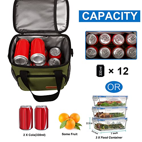 Femuar Lunch Bags for Women/Men, Insulated Lunch Bag for Work Office Picnic - Large Lunch Cooler Bag Leakproof Lunch Box with Adjustable Shoulder Strap for Adults - Army Green - color: 9-Army green, size: Medium Size