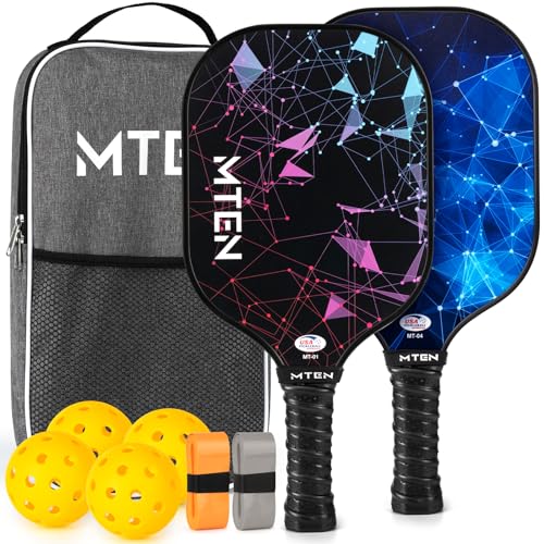 Pickleball Paddles Set of 2 or 4, or Single Paddle – USAPA Approved Fiberglass Surface Pickleball Rackets Set for Men & Women - color: BlackBlue*2