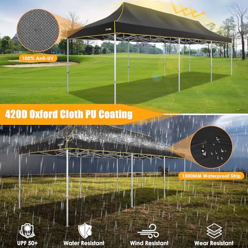 HOTEEL 10x30 Heavy Duty Pop Up Canopy Tent for Parties Event Wedding Commercial Instant Canopy with Wheeled Bag, Party Tent Waterproof UV 50+&Windproof, Upgraded Thick Hexagonal Legs, Black - color: Black, size: 10x30FT (No Walls)