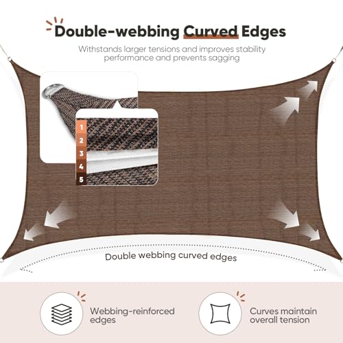 Quictent 20x16ft 185G HDPE Rectangle Sun Shade Sail Canopy 98% UV Block Outdoor Patio Garden with Hardware Kit (Brown) - color: Brown, size: 20 x 16 ft, style: Rectangle