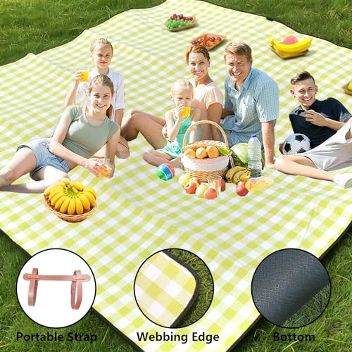 79”x79” Picnic Blanket Extra Large, Waterproof and Foldable Beach Blanket, 3-Layer Outdoor Blanket for 6 to 8 Adults, for Camping, Park, Beach, Grass, Indoors - color: Cyan and White Grids