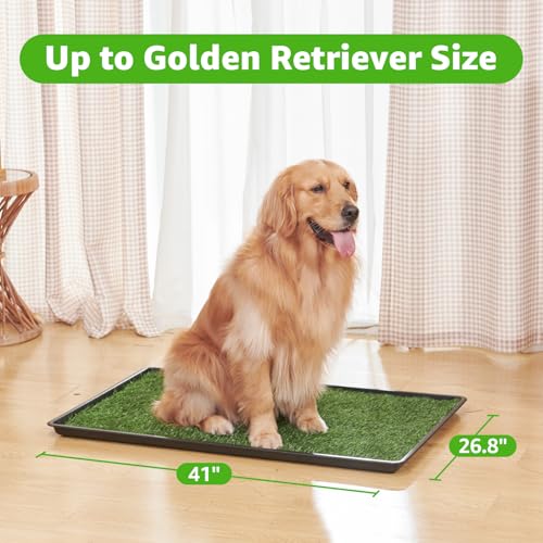 Dog Grass Large Potty Patch, Dog Litter Boxes Artificial Grass Bathroom Turf for Pet Training, Washable Puppy Pee Pad, Perfect Indoor/Outdoor Portable Potty Pet Loo (Tray system-41"X26.8") - size: XL-41"X26.8"