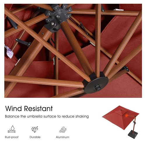 PURPLE LEAF 11ft Patio Umbrella with Base Outdoor Square Umbrellas Large Cantilever Umbrella Windproof Offset Umbrella Heavy Duty Sun Umbrellas for Garden Deck Pool Patio, Brick Red - color: Brick Red, size: 11'X11', style: Base Included