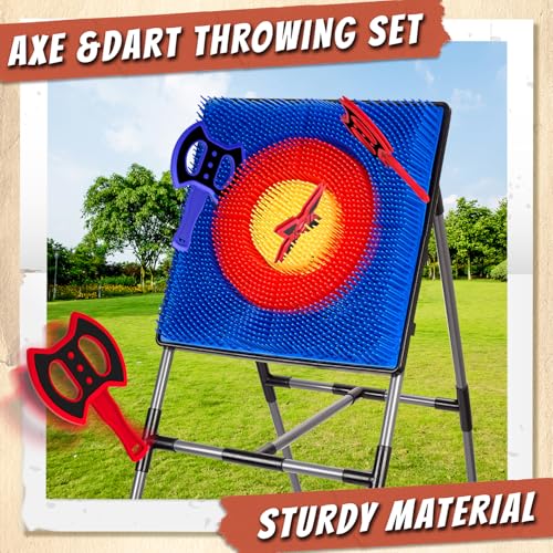 Axe Throwing Game for Backyard, Axe Throwing Target Set with 16 Throwing Axes Outdoor Games Indoor Carnival Yard Lawn Backyard Games for Age 6-12 - style: Axe Throwing Target Set