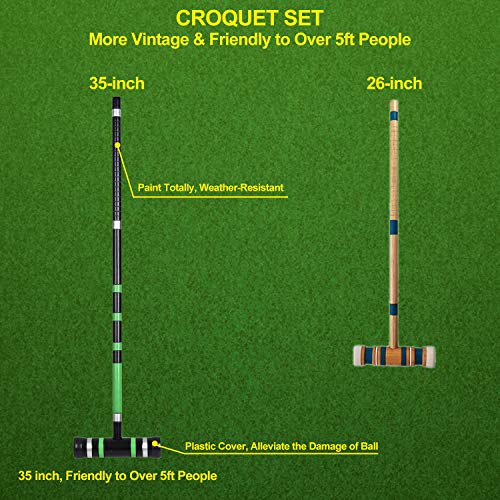 [6 Players]Premium Croquet Set for Families, BroWill Croquet Set with Carrying Bag for Yard Outdoor Lawn Backyard Games for Kids Adults All Ages, 35 Inch