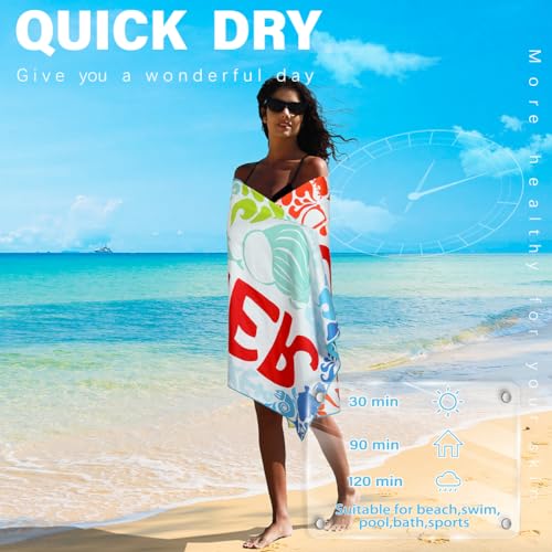 2 Pack Microfiber Lightweight Beach Towel Sand Free Quick Dry Absorbent Thin Compact Towels for Swimming Pool Camping Beach Accessories Large Easy Pack Travel Things for Vacation Essentials Gift - color: 2 Pack Colorful Summer M, size: 32x71 Inch