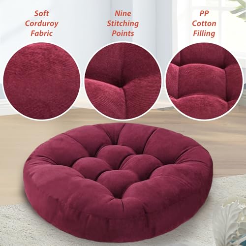 Meditation Floor Pillow Set of 2 Large Round Floor Cushions for Adults Tufted Corduroy Floor Seat Pillows Cushion for Living Room Tatami Yoga,Brown 22x22 Inch - color: Brown, size: 22"Lx22"Wx5"H