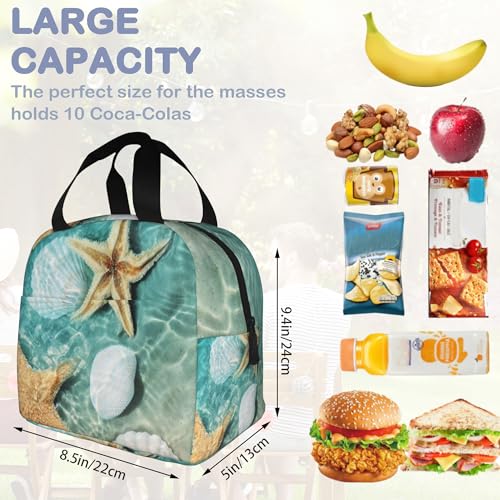 Insulated Lunch Bag, Starfish and Seashell on Beach Lunch Box for School Student Kids Boys Girls,Leakproof Small Lunch Tote for Adult Men Women,Reusable Lunch Cooler Tote Bag for Office Work Picnic - color: Starfish and Seashell on Beach