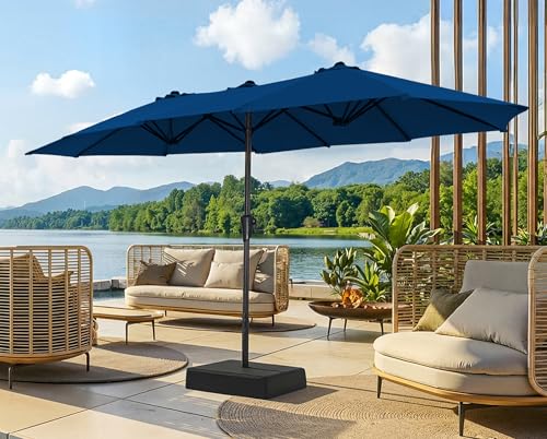 SUPERJARE 13FT Outdoor Patio Umbrella with Base Included, Double Sided Pool Umbrellas with Fade Resistant Canopy, Large Table Umbrella for Deck, Market, Backyard - Navy Blue - color: Navy Blue, size: 13FT