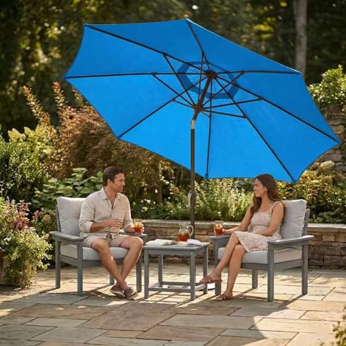 Kingdura 10FT Outdoor Patio Umbrella, Market Table Umbrella with Push Button Tilt and Crank, 8 Sturdy Fiberglass Ribs, UV Protection for Pool, Lawn, Deck, Backyard, Garden (Royal blue) - color: Royal blue, size: 10 Ft