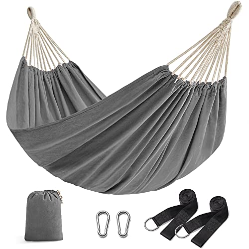 SONGMICS Double Hammock, 98.4 x 59.1 Inches, 660 lb Load Capacity, with Compression Bag, Mounting Straps, Carabiners, for Terrace, Balcony, Garden, Outdoor, Camping, Gray UGDC15GY - color: Grey