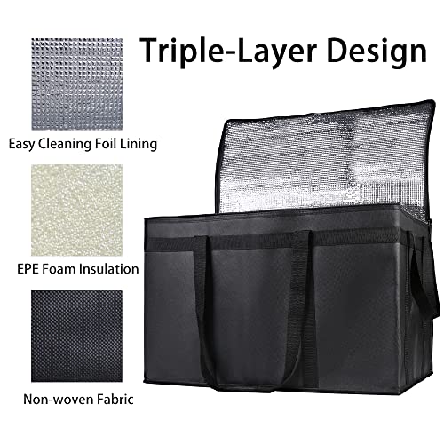 Bodaon 4-Pack Cooler Insulated Food Delivery Bag, Rideshare Delivery Bag, XXX-Large Thermal Bags for Catering/Hot Pizza, Travel/Camping/Picnic/Grocery Reusable Warmer Frozen, Black With Bottom - color: Black with Bottom, size: XXX-Large