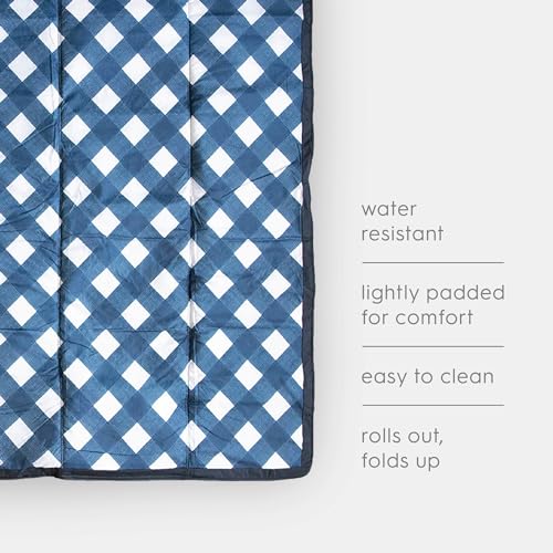 Little Unicorn 5'x10' XL Outdoor Family Picnic & Beach Blanket | Durable & Water-Resistant Fabric | Compact Fold & Easily Wipes Clean | Zipper Pocket (Navy Plaid) - color: Navy Plaid, size: 5 x 10