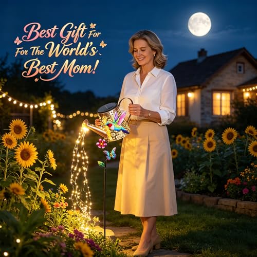 Solar Watering Can with Lights Outdoor Garden, 41in Large Hummingbird Garden Stake Lights, Waterproof Decoration for Yard Lawn Pathway, Gifts for Mom Grandma Women Birthday Gardening Gift - color: Hummingbird-Purple